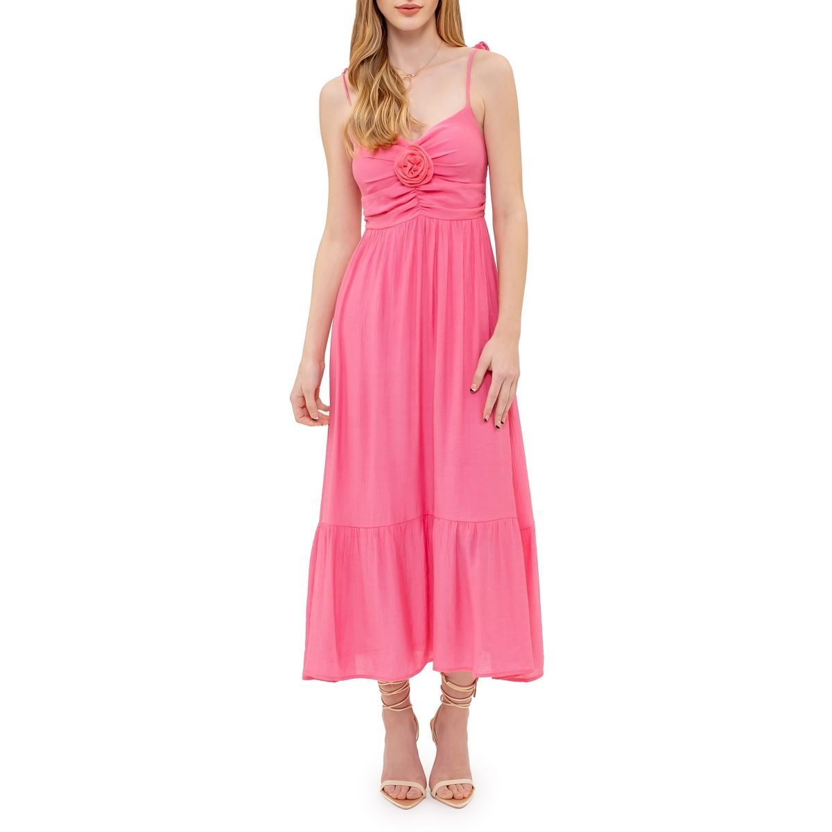 August Sky Women's Rosette Sweetheart Midi Dress, Small, Light Fuchsia | Target