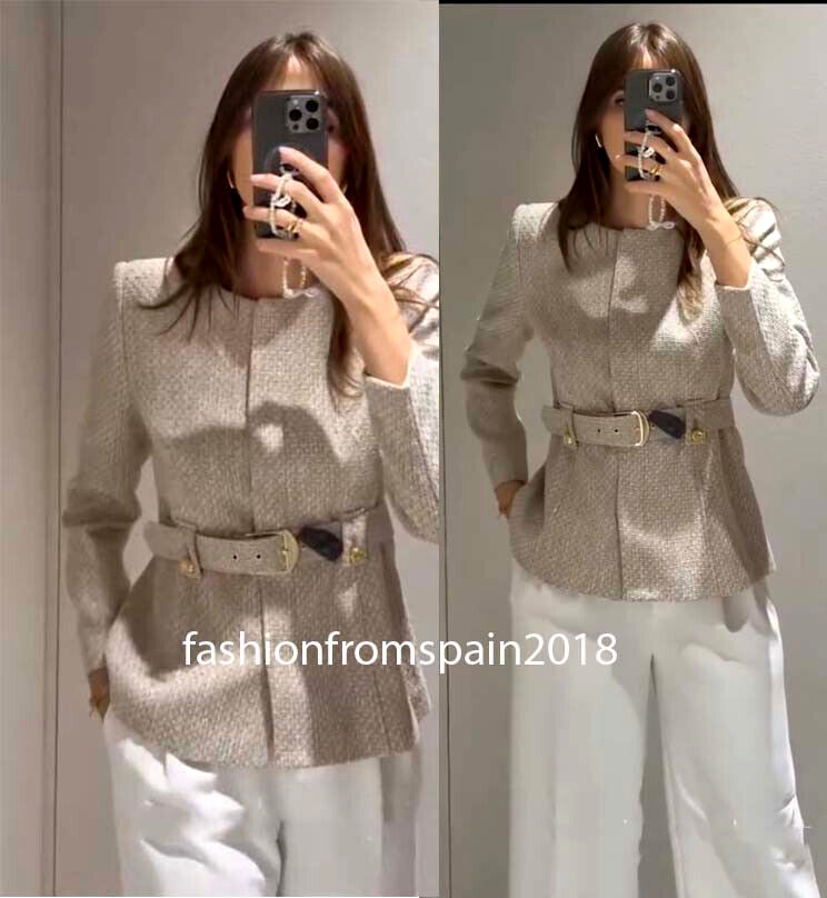 ZARA NEW WOMAN BELTED TEXTURED BLAZER JACKET SAND XS-XL 2400/554/711  | eBay | eBay US