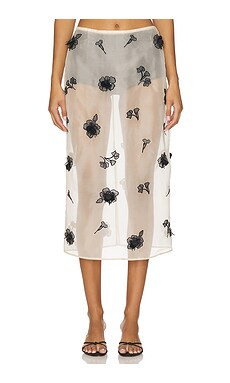 L'Academie by Marianna Minah Midi Skirt in Nude & Black from Revolve.com | Revolve Clothing (Global)