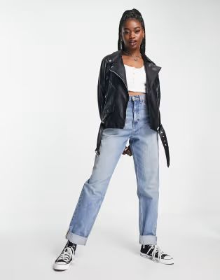 Pull&Bear oversized faux leather jacket in black | ASOS (Global)