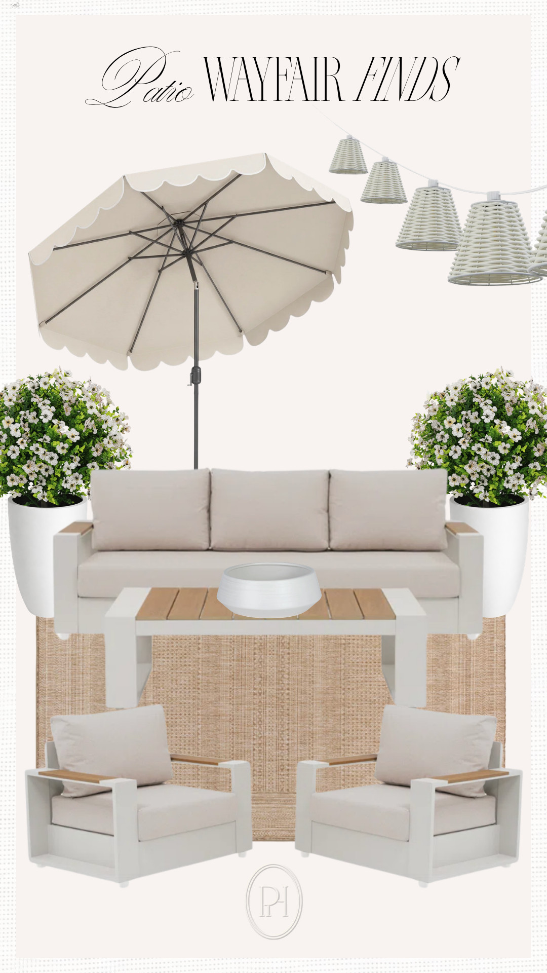 Loving these Wayfair finds for the spring patio!

neutral patio, outdoor umbrella, patio umbrella, outdoor furniture set, patio furniture, outdoor couch, outdoor chair, patio soda, patio chair, faux topiaries, tall planter, white planter, planter pot, table top planter, outdoor string lights, bistro lights, outdoor area rug, patio rug, neutral rug 

 #LTKSeasonal #LTKHome #LTKSaleAlert
