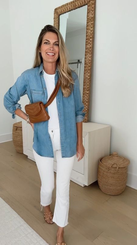 Wearing 2 tall in this chambray shirt. I’m 5’11”.  I sized up one in the shorts.  Wearing small tall in the dress.  The sandals and belt bag are amazon finds.  

#LTKover40 #LTKVideo #LTKfindsunder100
