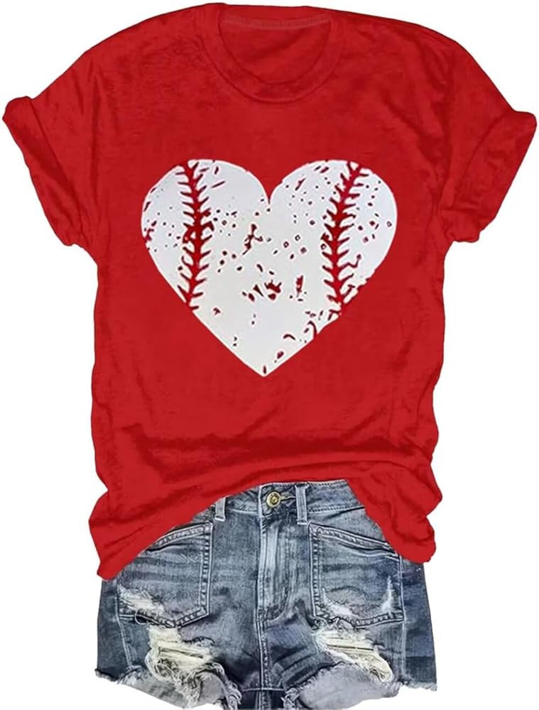 American Flag Baseball T Shirt Women Baseball Print Shirt 4th of July Patriotic Shirts Casual Sho... | Amazon (US)