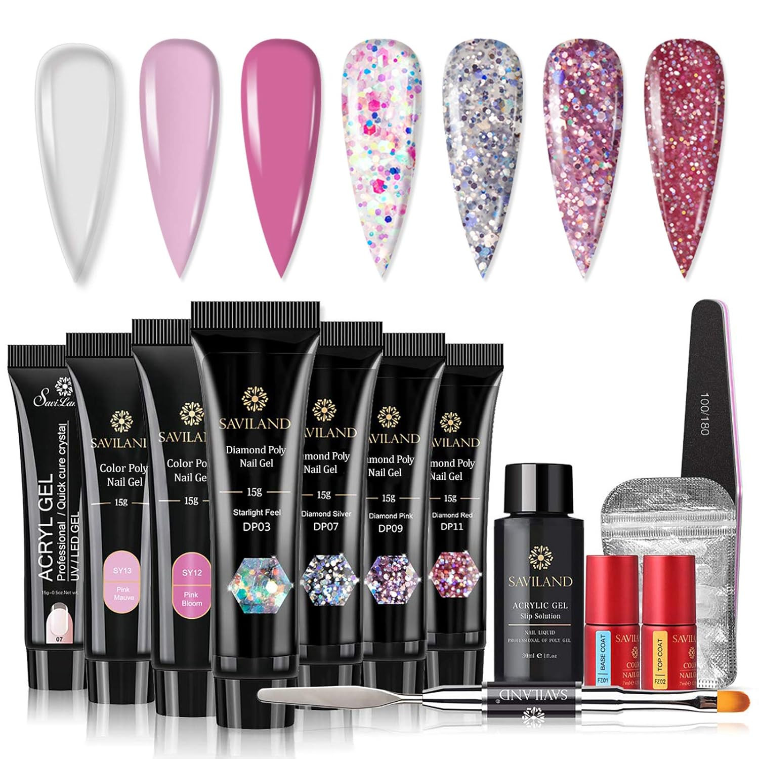 Saviland Poly for Nail Gel Kit - Glitter Poly Nails Gel 7 Colors Builder Gel Nail Extension Gel N... | Amazon (US)