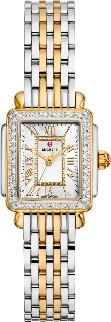 Mini Deco Madison Two-Tone 18K Gold Plate Diamond Bracelet Watch, 23mm x 24mm | Nordstrom