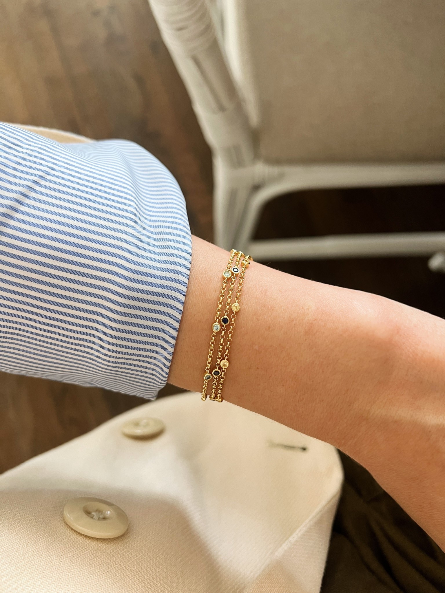 Birthstone bracelet 18k gold with my kids birthstones 🩵🩵💕