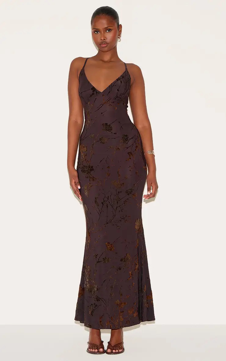 Dresses | Purple Devore V-neck Maxi Dress | PrettyLittleThing | PrettyLittleThing UK