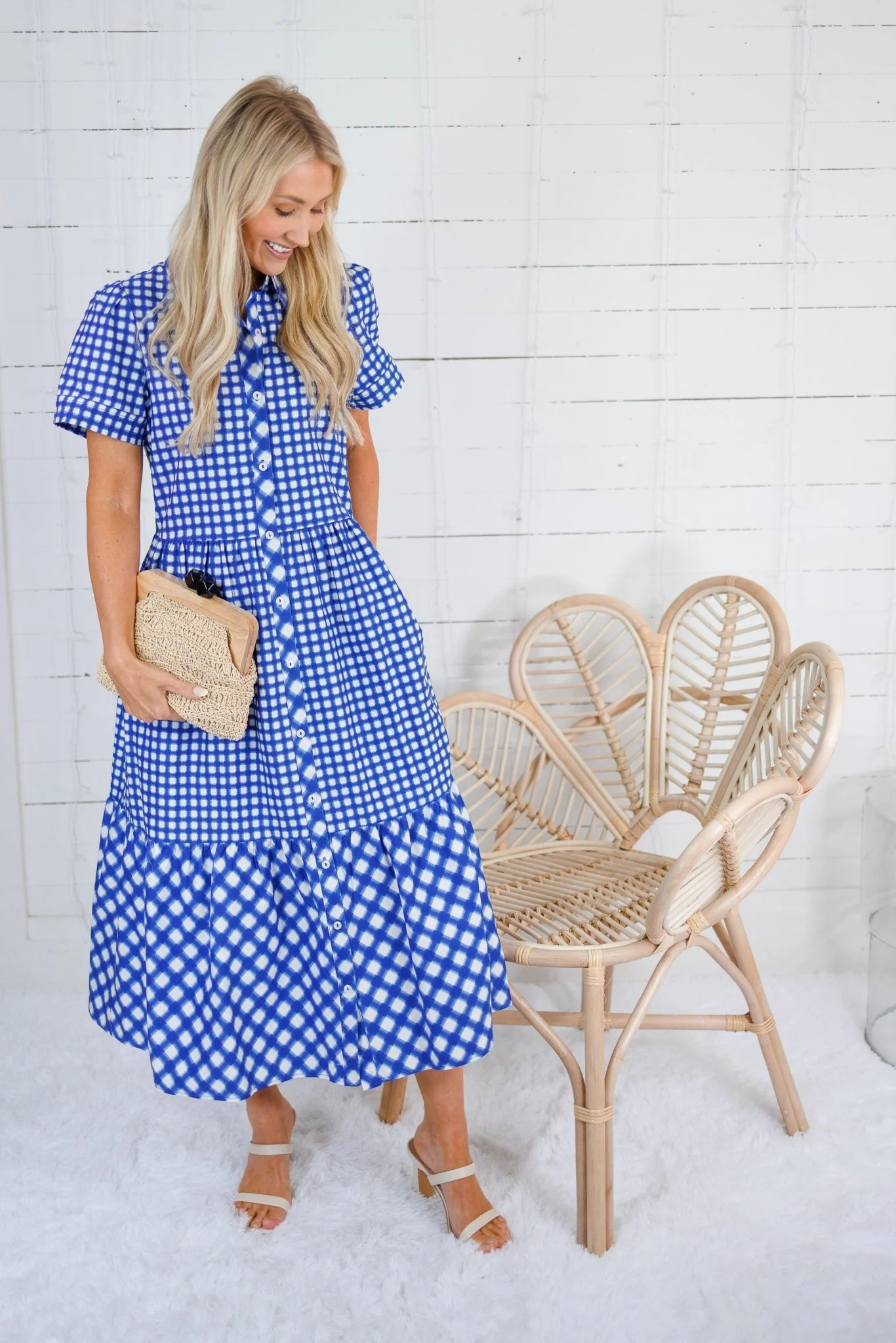 Jema Navy Gingham Mix Midi Dress Mary Square | Clover and Bee | Clover + Bee