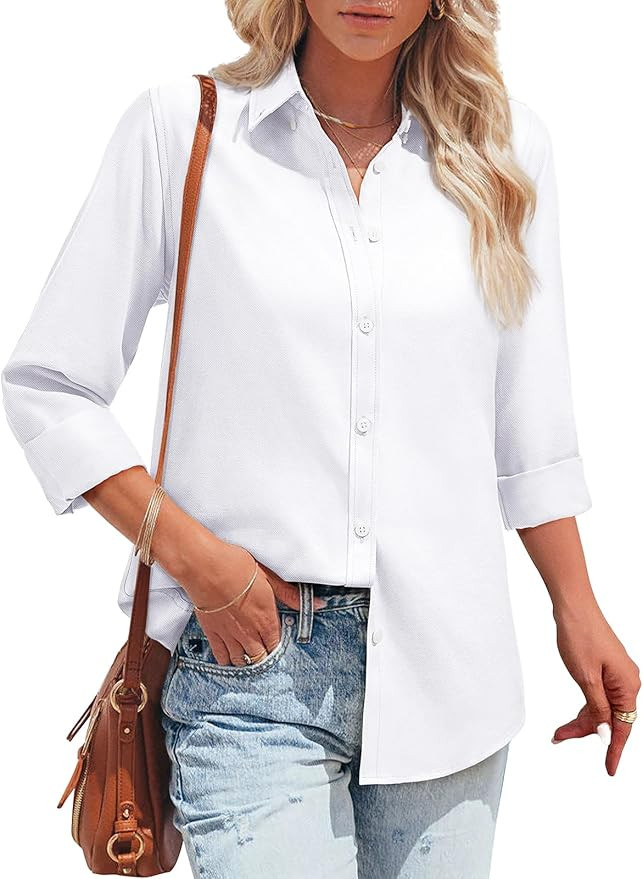 Womens Oxford Shirts Button Down Shirts Cotton Dress Shirts Long Sleeve Collared Work Office Blou... | Amazon (US)