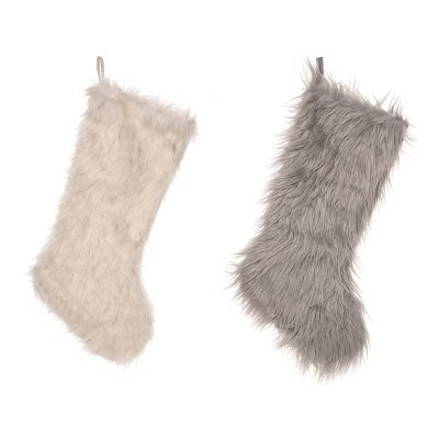 Transpac Plush Fuzzy Winter Stocking Set of 2 Christmas Home Decorations Holiday Stockings Polyester | Target