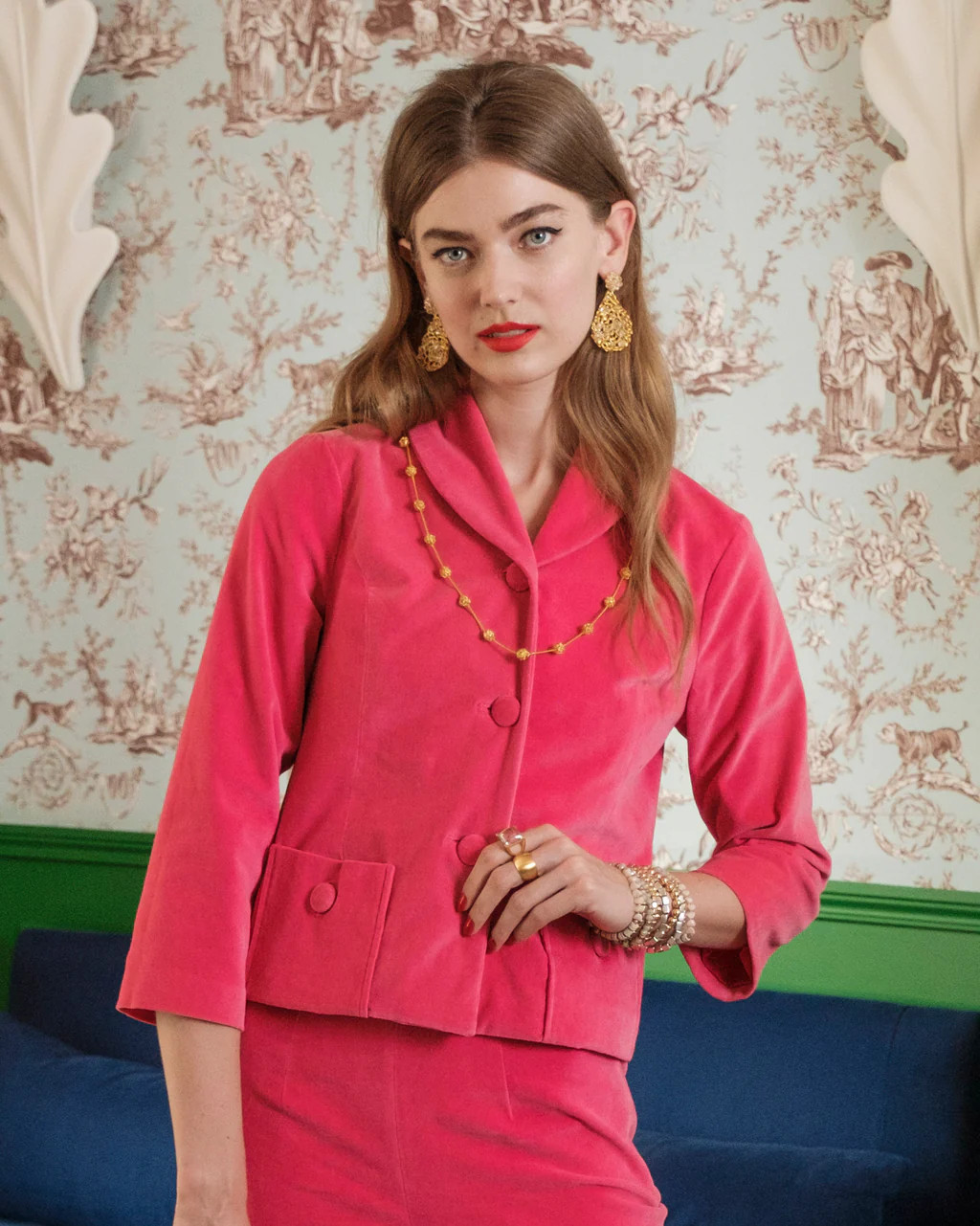 Finley Blazer Stretch Velvet Hot Pink | Frances Valentine