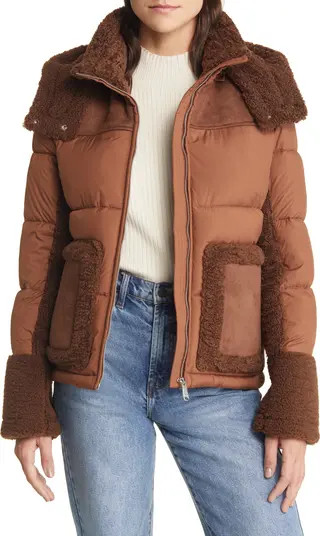 Sam Edelman Mixed Media Puffer Jacket with Faux Fur Trim | Nordstrom | Nordstrom