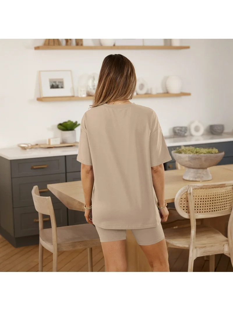 SUNBS 2 Piece Outfit for Women Lounge Sets Oversized Tshirts Matching Biker Short Summer Clothing... | Walmart (US)