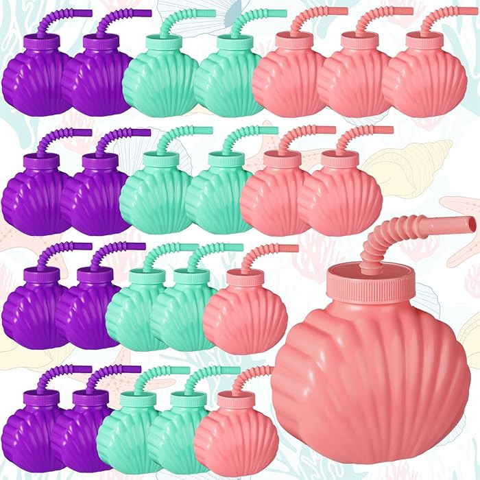 Tanlade 24 Sets Shell Cups 10 oz Mermaid Party Favor with Lids and Straws Plastic Ocean Drink Cup... | Amazon (US)