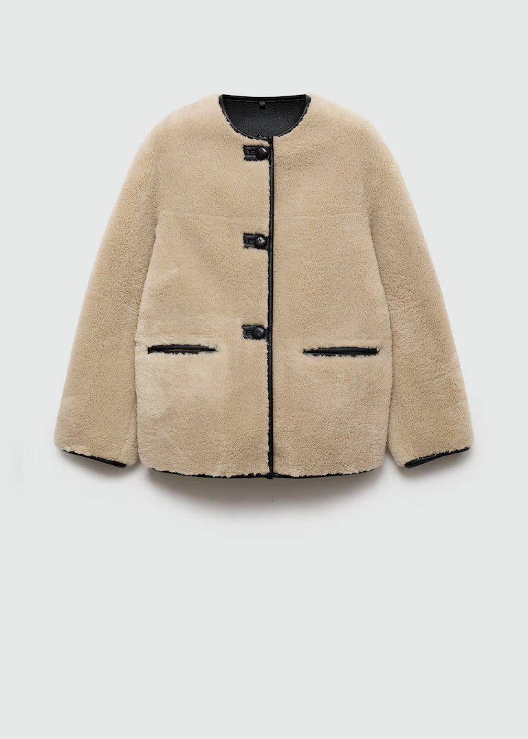 Fur-effect coat with appliqués - Women | MANGO United Kingdom | MANGO (UK)
