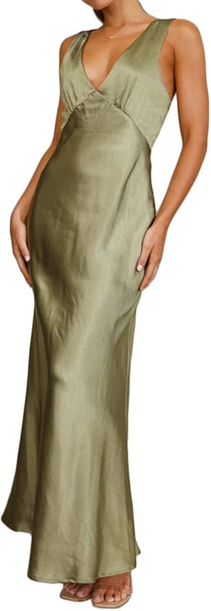 Gmeitoey Satin V Neck Maxi Dress | Amazon (US)