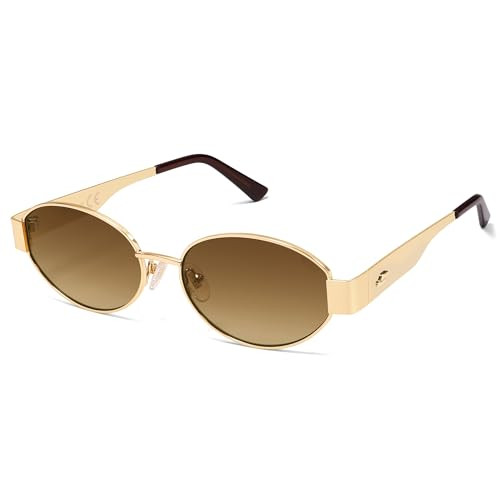 SOJOS Retro Oval Sunglasses for Women Trendy Classic Shades UV400 Protection, Gold/Gradient Brown | Amazon (US)