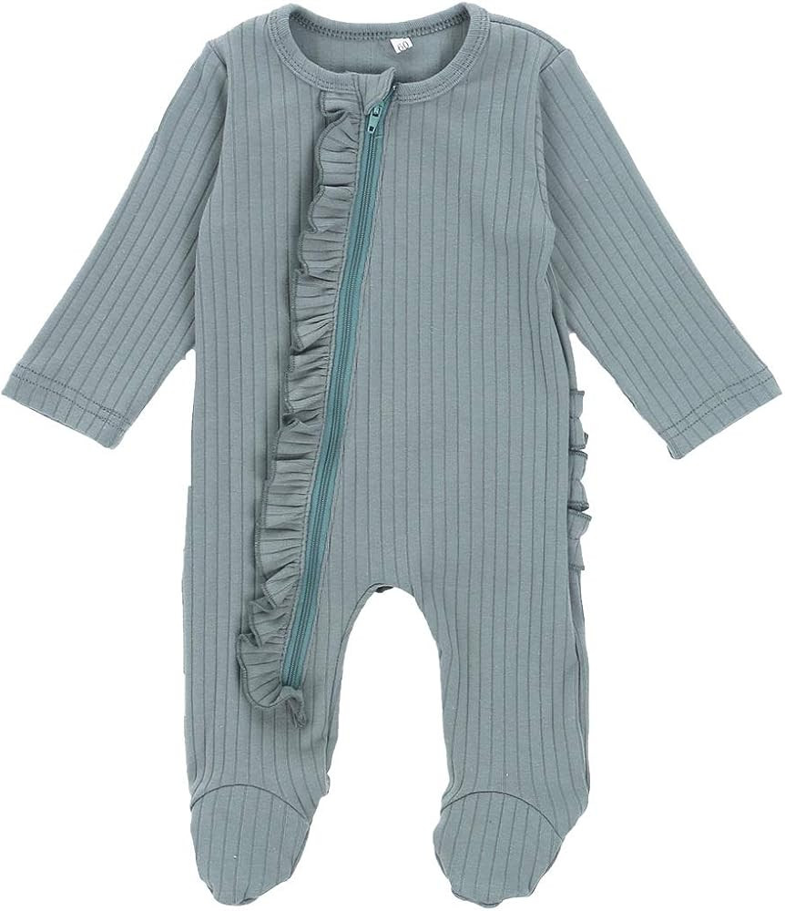Onavy Newborn Baby Girl Boy Footie Romper Ruffle Bodysuit Jumpsuit Ribbed Pajamas Sleepwear Outfi... | Amazon (US)