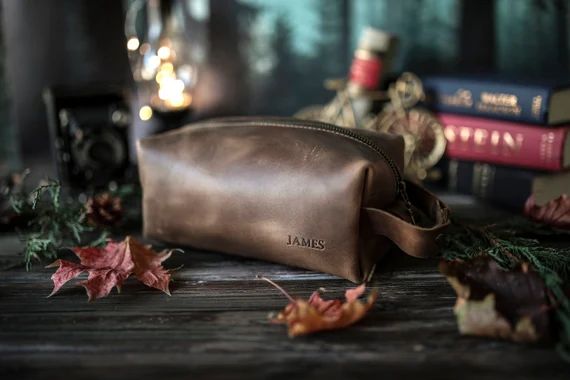 Personalized Leather Dopp Kit Mens Leather Toiletry Bag Mens - Etsy | Etsy (US)