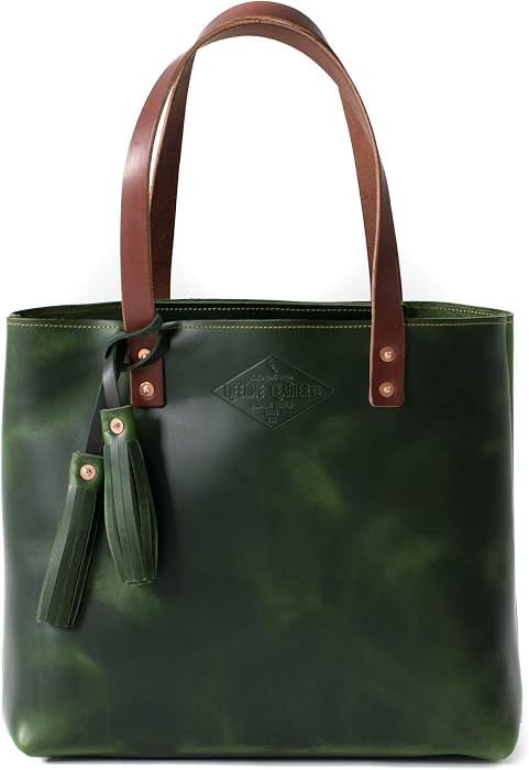Green Leather Tote Bag for Women, Green Leather Bag, Leather Handbag, Womens Bag Green, Leather P... | Amazon (US)