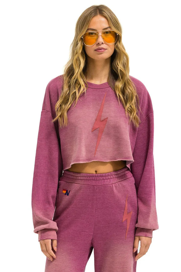 BOLT STITCH CROPPED CREW SWEATSHIRT RELAXED - FADED BERRY | Aviator Nation
