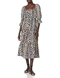 The Drop Women's Keyla Puff-Sleeve Square Neck Tiered Midi Dress, Leopard Print, XS | Amazon (US)