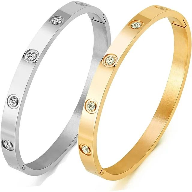 HANRU AD Jewelry 18 K Gold Plated Love Bangle Bracelet Stone Stainless Steel Bangle for Love … | Walmart (US)