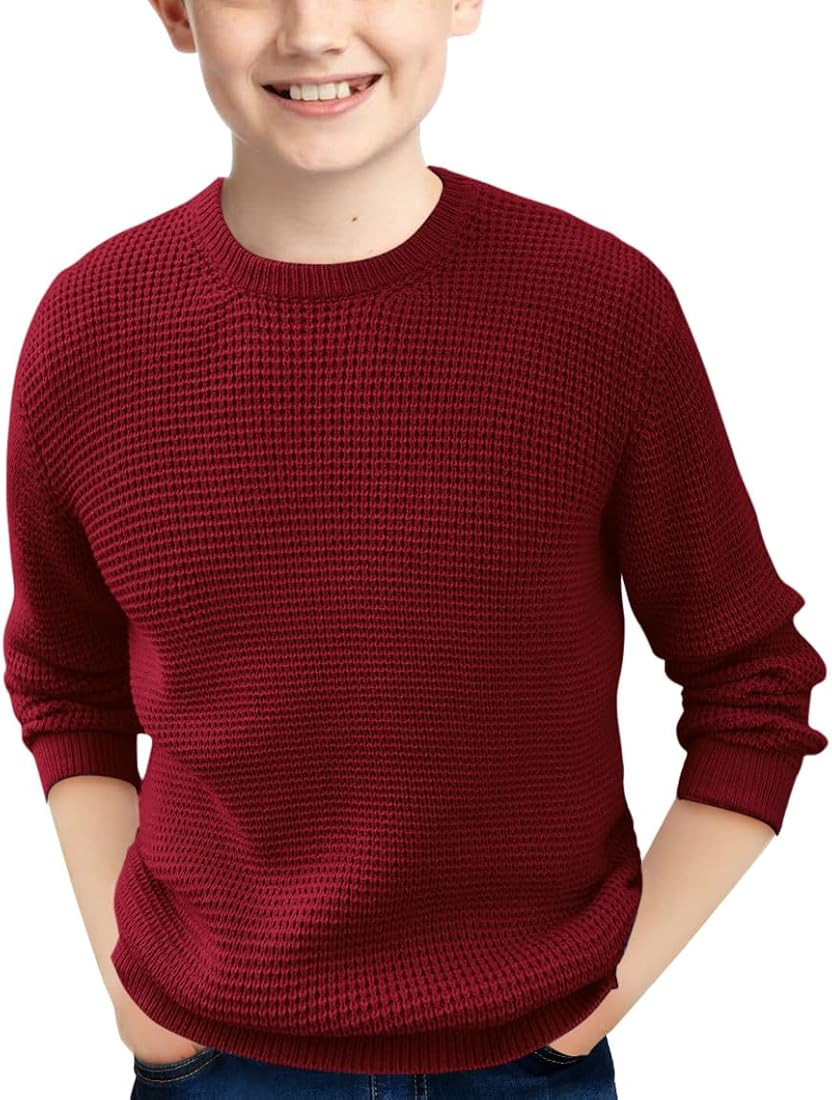Haloumoning Boys Casual Pullover Sweaters Kids Chunky Crewneck Waffle Knit Jumper Tops 4-14 Years | Amazon (US)