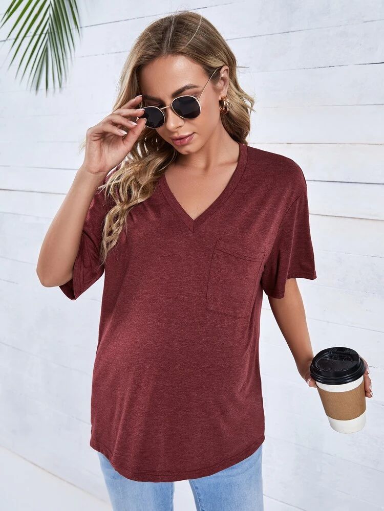 SHEIN Maternity Patch Pocket Solid Tee | SHEIN