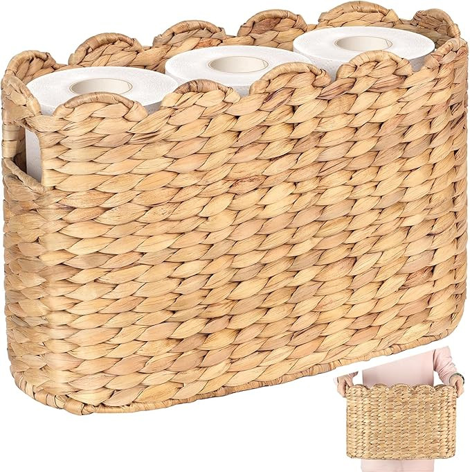 Toilet Paper Storage Baskets, Scalloped Water Hyacinth Baskets , Wicker Scalloped Basket for Stor... | Amazon (US)