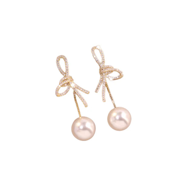 Rhinestone & Pearl Bow Knot Earrings | EB and Co.