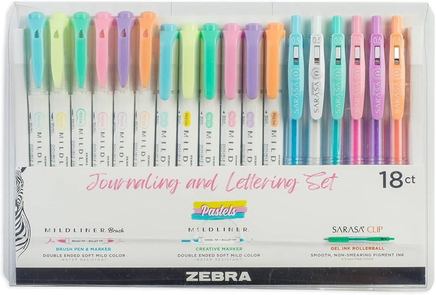 Zebra Pen Journaling and Lettering Set, 18-Pack Pastel Colors, Includes 6 Mildliner Highlighters,... | Amazon (US)