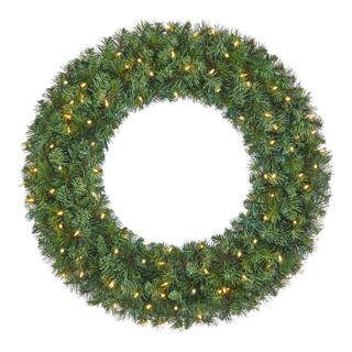 Home Accents Holiday 36 in. Pre-Lit LED Wesley Pine Artificial Christmas Wreath 23PG80018 - The H... | The Home Depot