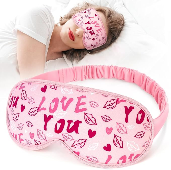 NPET Valentines Women Pink Sleep Eye Mask, Valentines Love Printed Red Heart Gifts Eye Mask for W... | Amazon (US)
