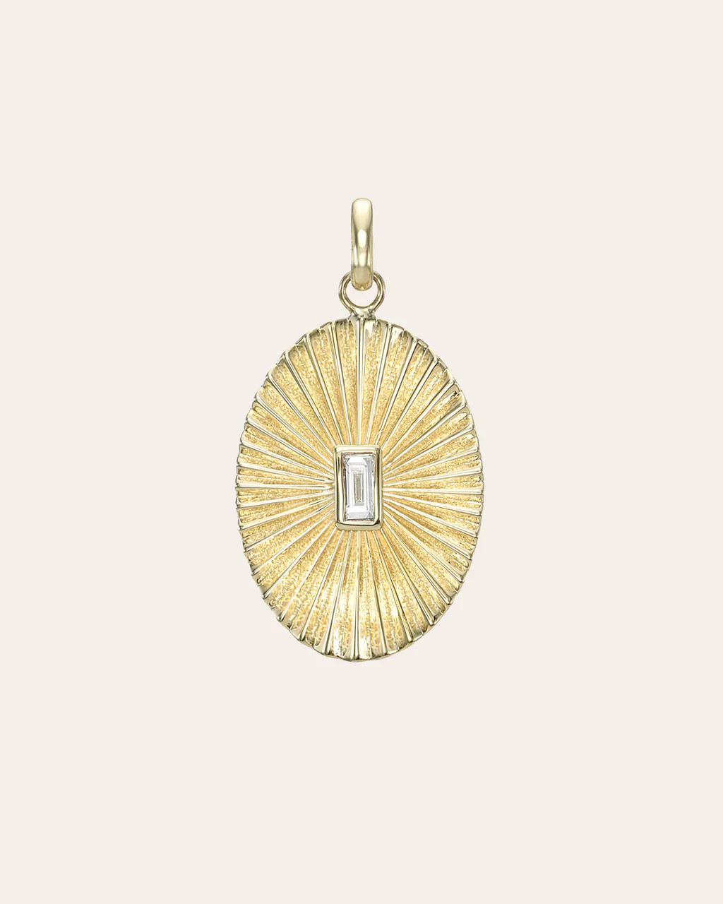 14K Gold Pleated Oval with Baguette Diamond Pendant | Zoe Lev Jewelry