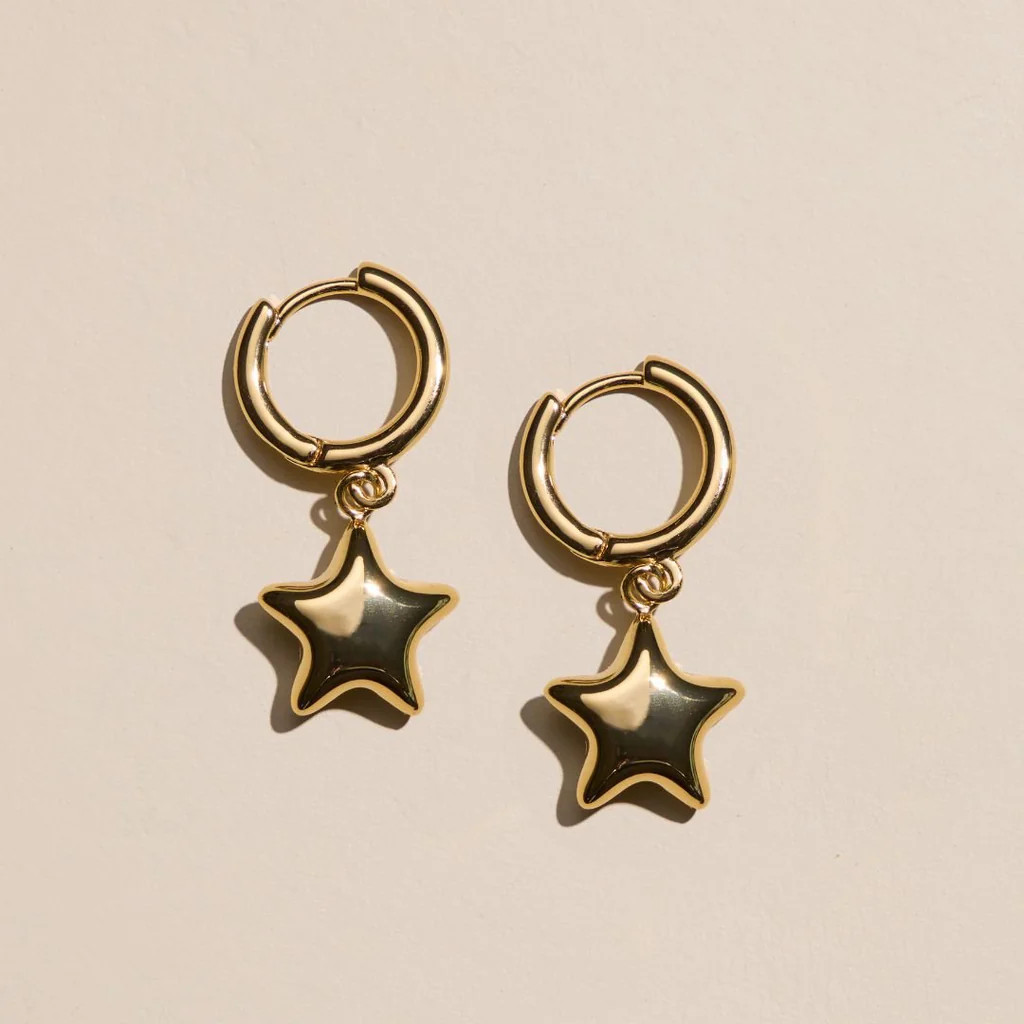 Gold Waterproof Puffy Star Huggie Earrings | Nickel and Suede