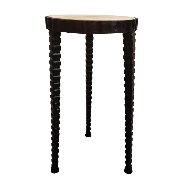 22 Inch Round Wooden Side Table with Tapered Tripod Base Brown and Black - Saltoro Sherpi | Walmart (US)