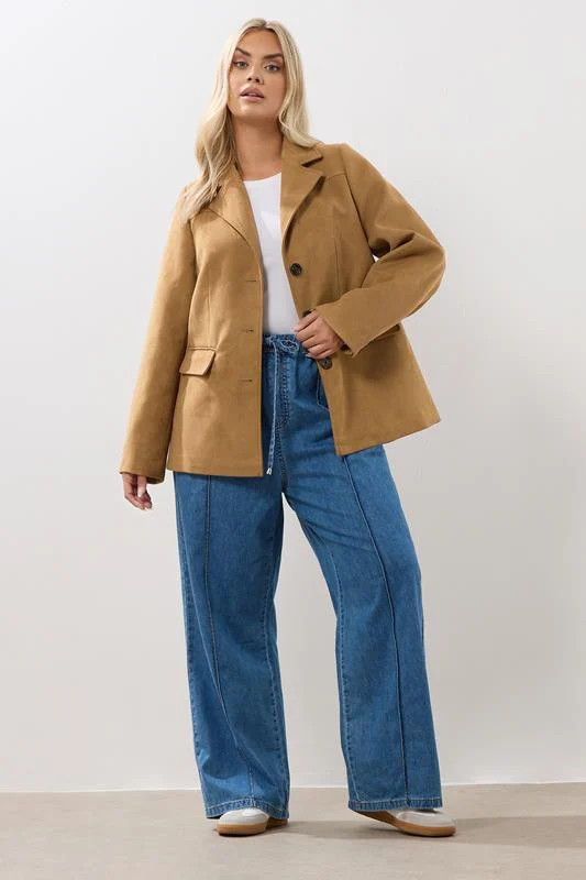 YOURS Plus Size Brown Faux Suede Blazer | Yours Clothing UK