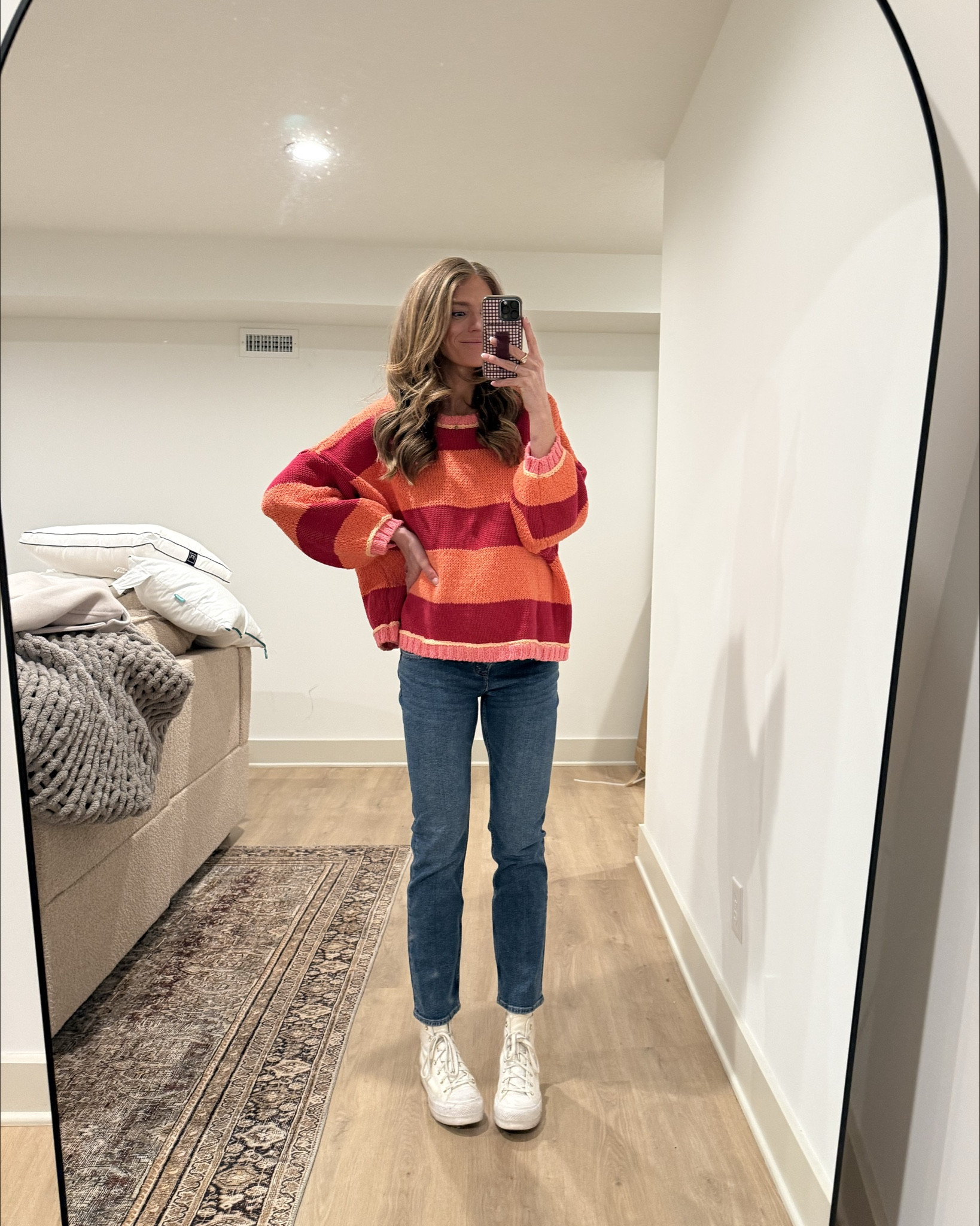 Outfit I wore to Disney on Ice that is bump friendly and tall girl faintly ! Jeans are maternity and tall sizes. I am wearing my true size 27 long. They are supposed to hit at the ankles 
Striped Sweater runs oversized. Wearing medium still for height. The color In wearing is sold out but linked the exact sweater in a different color

#LTKootd #LTKBump #LTKTall