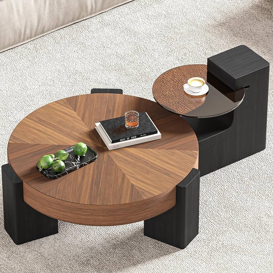 Round Wood Coffee Table Set of 2 Modern, Thickened Top & Leg Supports, Center Coffee Table and Gl... | Amazon (US)