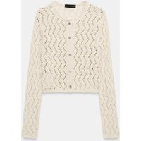 Zara - Zigzag Open-Knit Cardigan - Ecru - S - Woman | Zara US