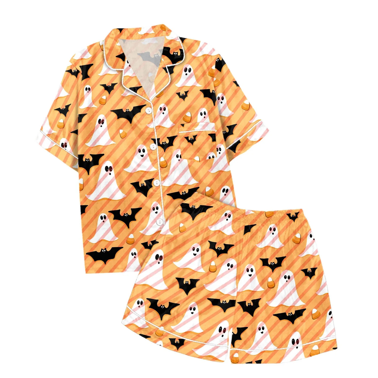 Halloween Pajamas Women Lounge Graphic Pj Set Silky Shorts Set Pajama Sets for Women 2 Piece Pant... | Walmart (US)