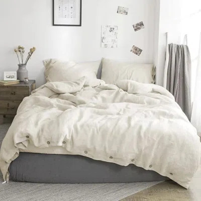 100% Belgian Flax Linen Duvet Cover -1 Duvet Cover , Pillowcases,Breathable Farmhouse Comforter Cover With Coconut Button Closure | Wayfair North America