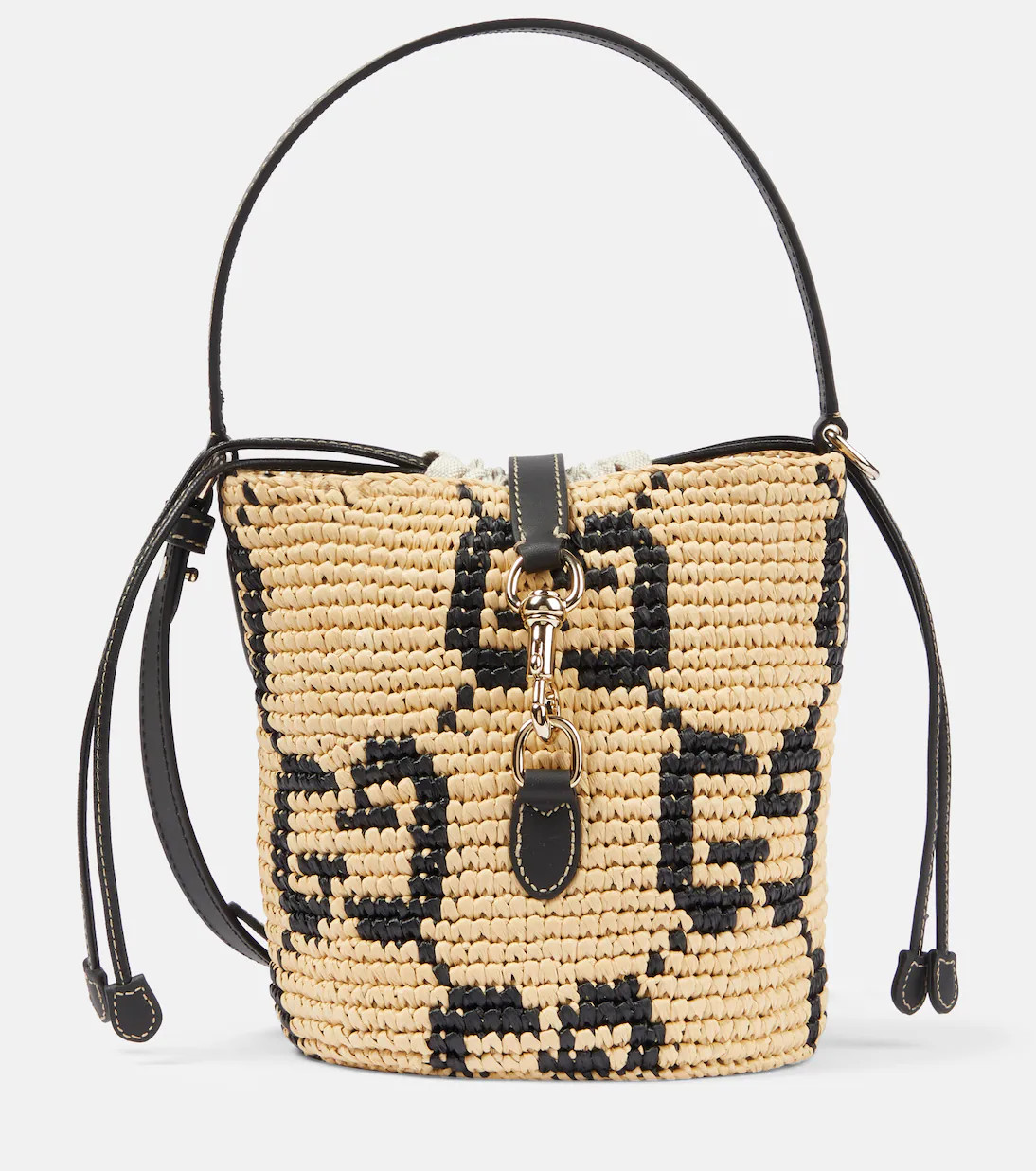 GG Mini raffia-effect bucket bag | Mytheresa (US/CA)