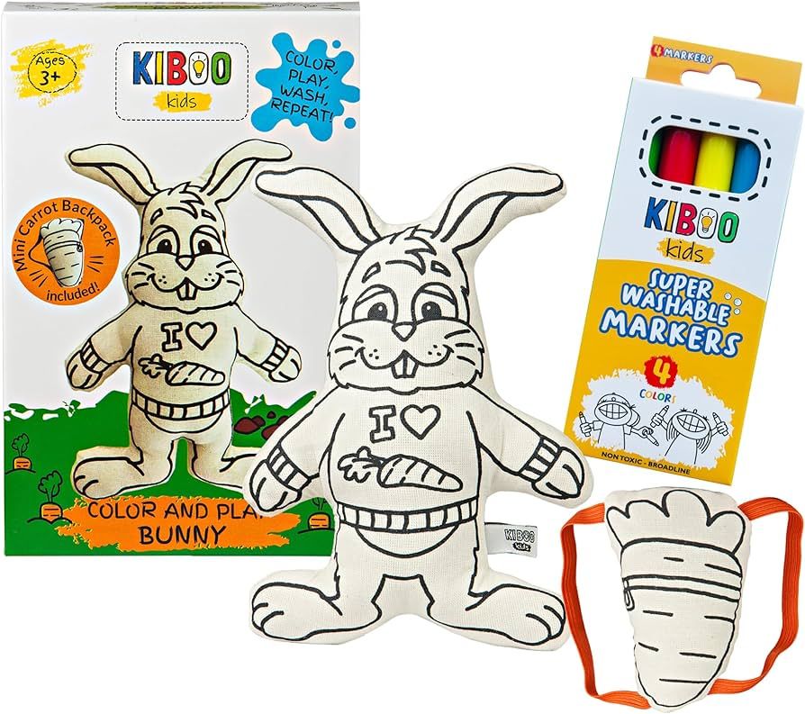 Color Your Doll - Bunny with Mini Carrot Backpack - Washable Markers Included - Reusable, Educati... | Amazon (US)
