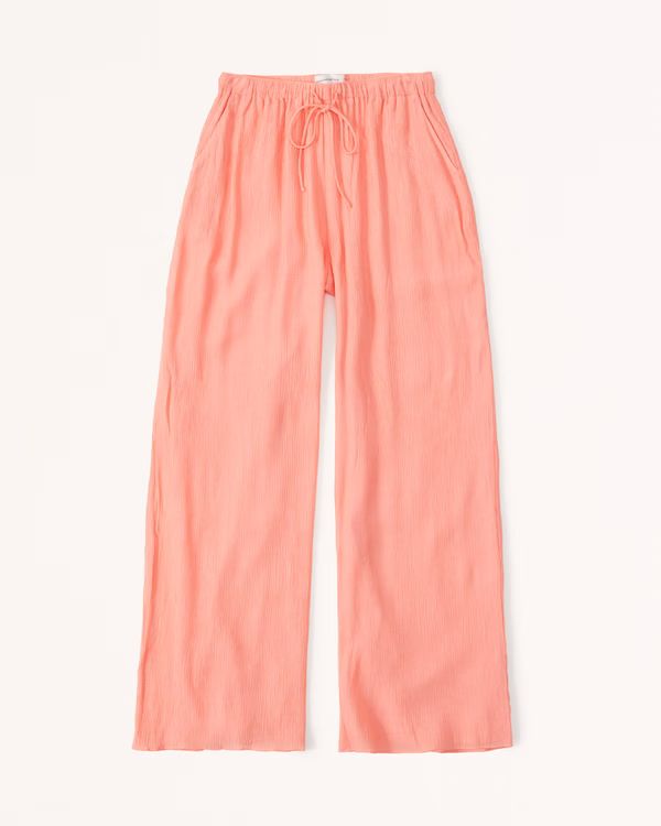 Crinkle Textured Pull-On Wide Leg Pant | Abercrombie & Fitch (US)