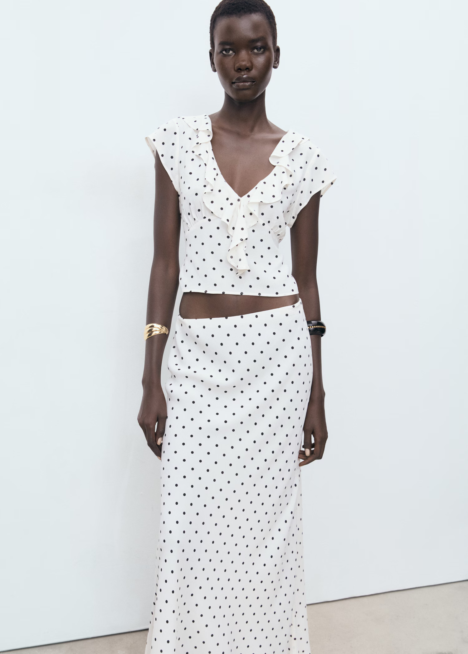 Polka-dot blouse with ruffles - Women | MANGO USA | Mango (US/MX/AU)