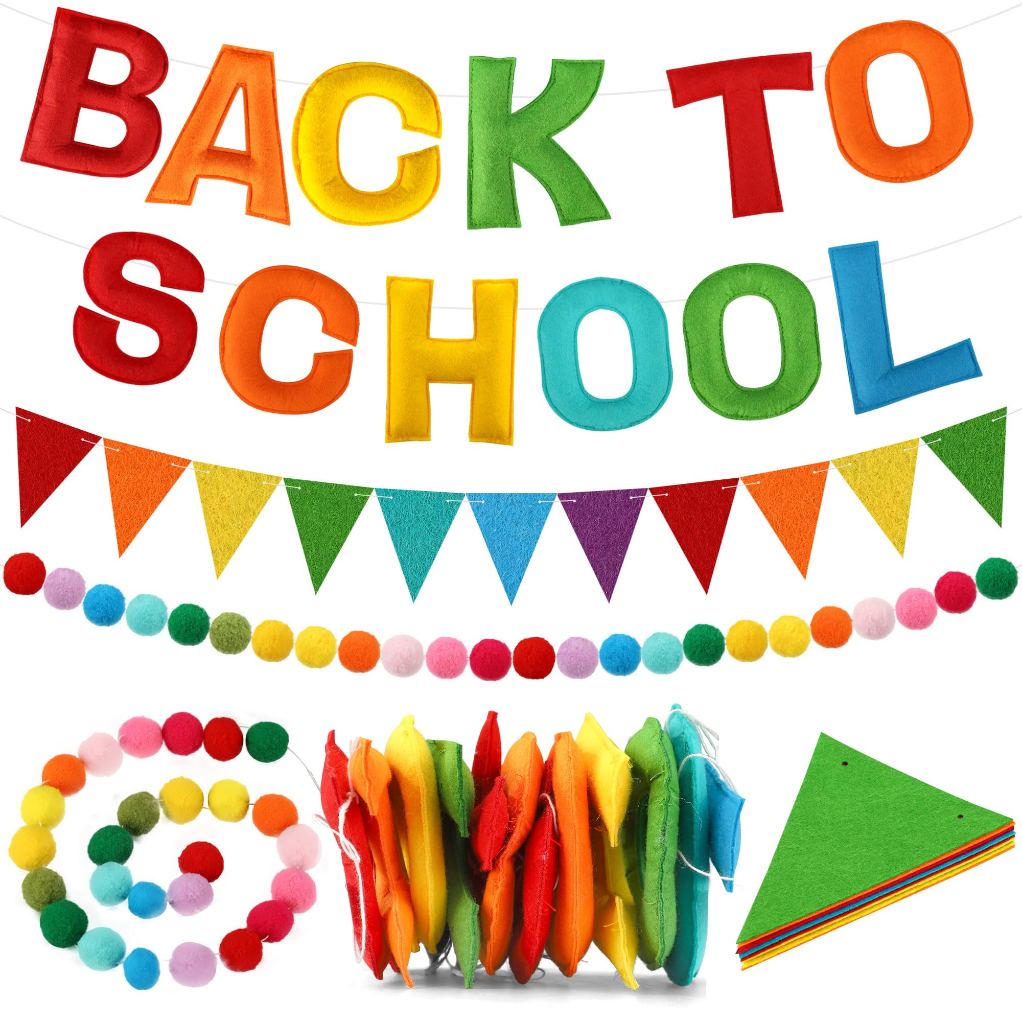 Back to School Banners First Day of School Felt Banner Rainbow Pompom Ball Garland 3D Classroom H... | Amazon (US)