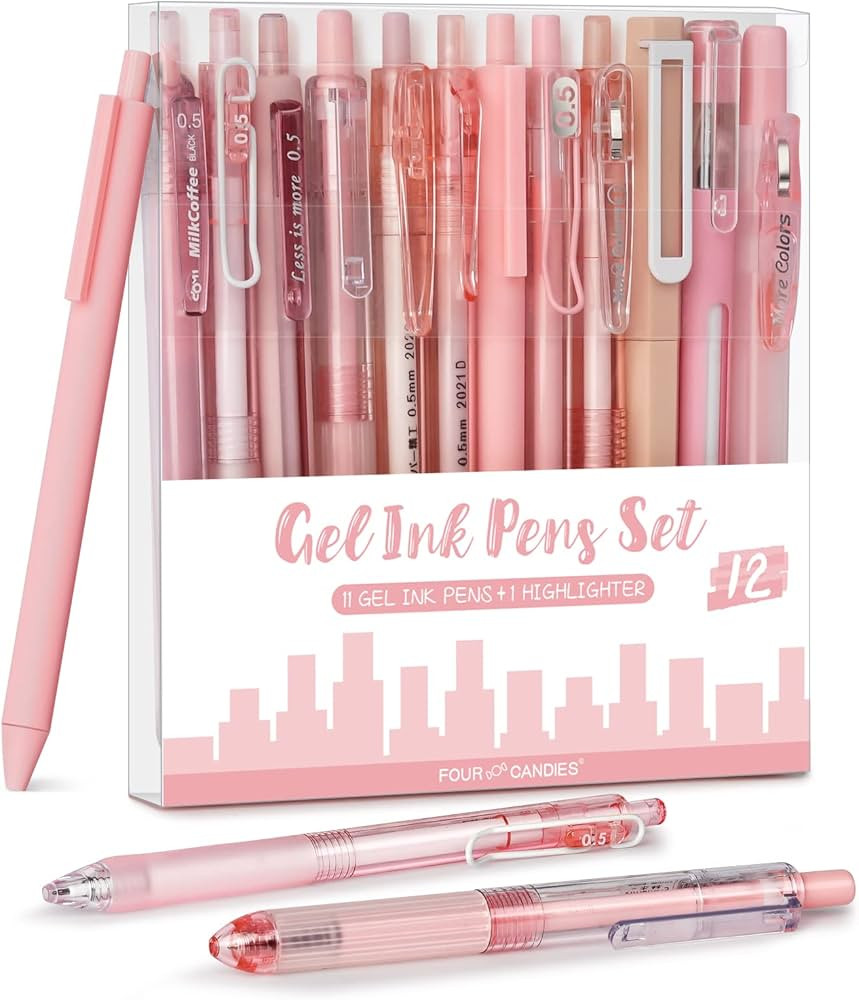 FourCandies 12Pack Pastel Gel Ink Pen Set, 11 Pack Black Ink Pens with 1Pack Highlighter for Writ... | Amazon (US)