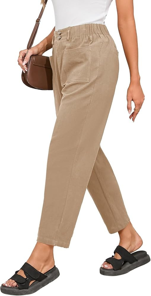 Dokotoo Linen Pants Women Casual Cotton Capri Pants High Waisted Harem Trouser Summer Slacks with... | Amazon (US)